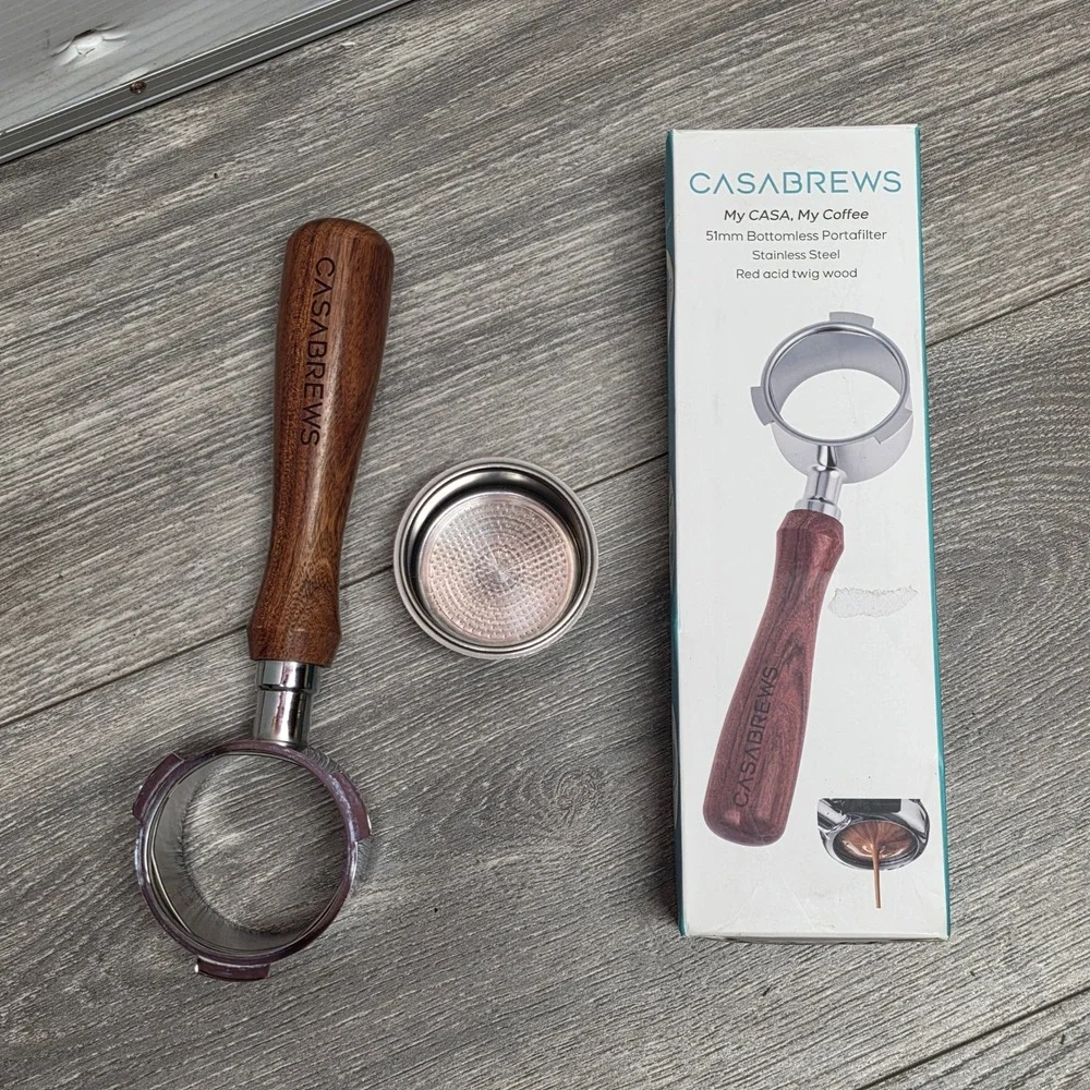 Casabrews 51mm Bottomless Portafilter Stainless Steel Wood Handle 51BPCAS